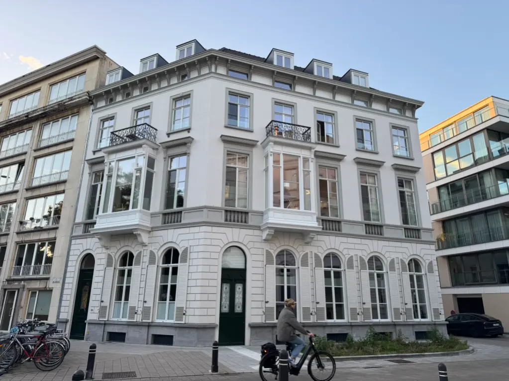 Gereinigde dakgoten van herenhuis in Gent met duivenpinnen en bladroosters voor complete bescherming