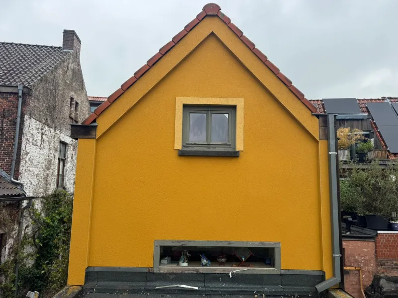 Crepi reinigen — dezelfde gevel na behandeling in Gent.