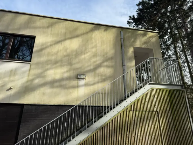 Crepi reinigen — gevel vóór behandeling in Wondelgem.