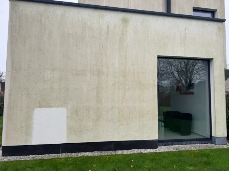 Crepi reinigen — gevel vóór behandeling in Zwijnaarde.